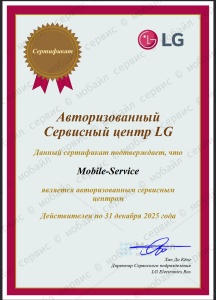 LG 2025. Часть изображения искажена, для исключения подделок сертификата. С оригиналом можно ознакомиться в компании Мобайл-Сервис.